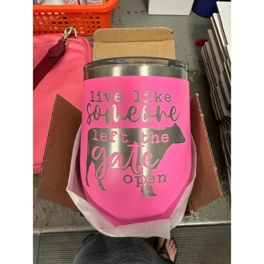 PolarCamel Pink 12oz Insulated Wine Tumbler Live Like Someone Left The Gate Open
